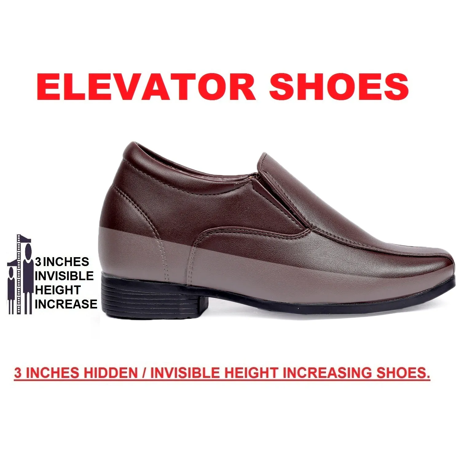 BXXY Men's Hidden Height Increasing Faux Leather Formal Moccasin Slip-on Elevator Shoes