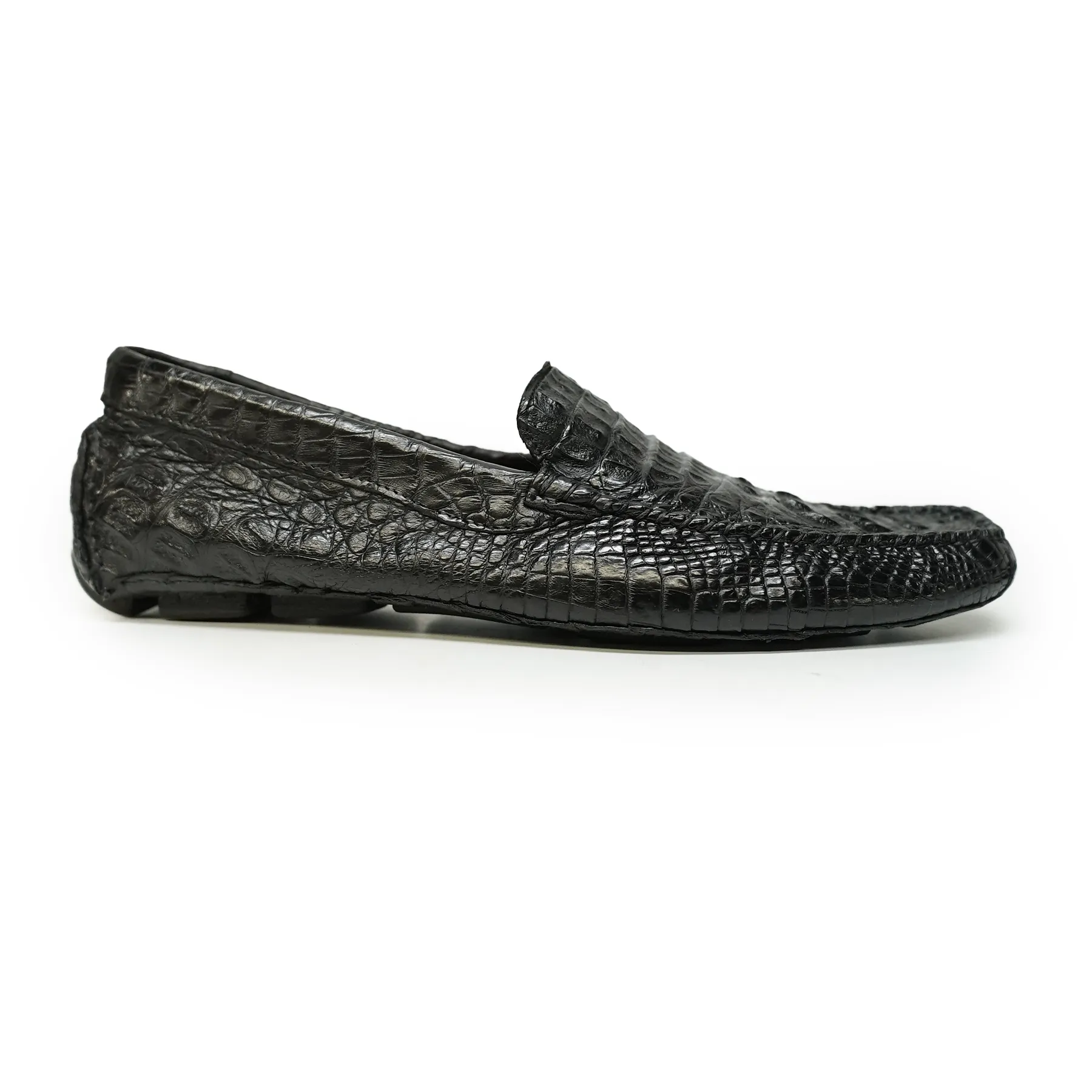 Calzoleria Toscana Black Hornback Crocodile Loafers