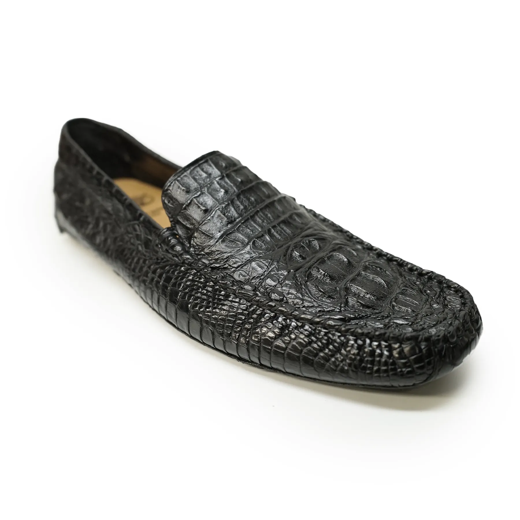 Calzoleria Toscana Black Hornback Crocodile Loafers