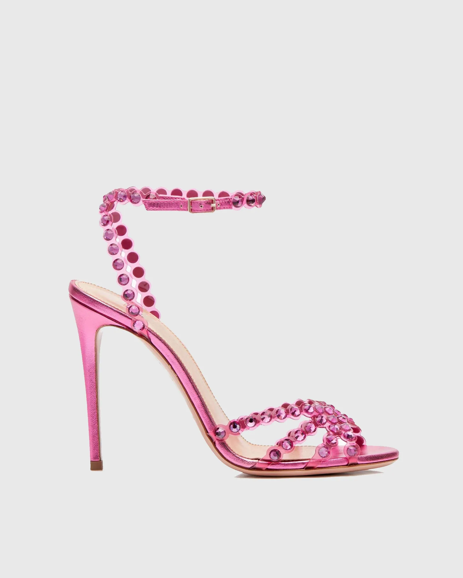 Cameo Rhinestone Embellished PVC Strap Sandals In Hot Pink