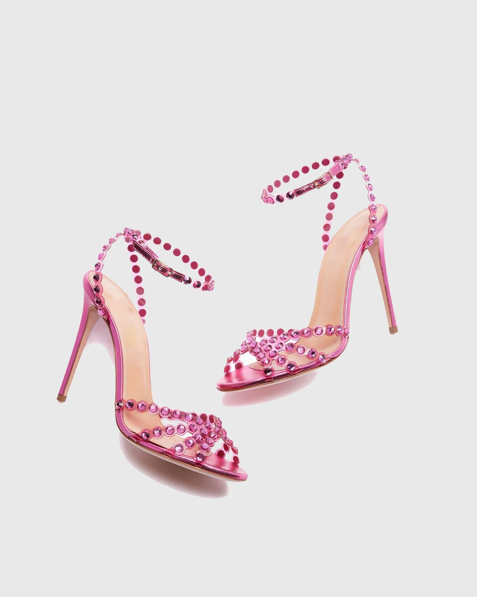 Cameo Rhinestone Embellished PVC Strap Sandals In Hot Pink