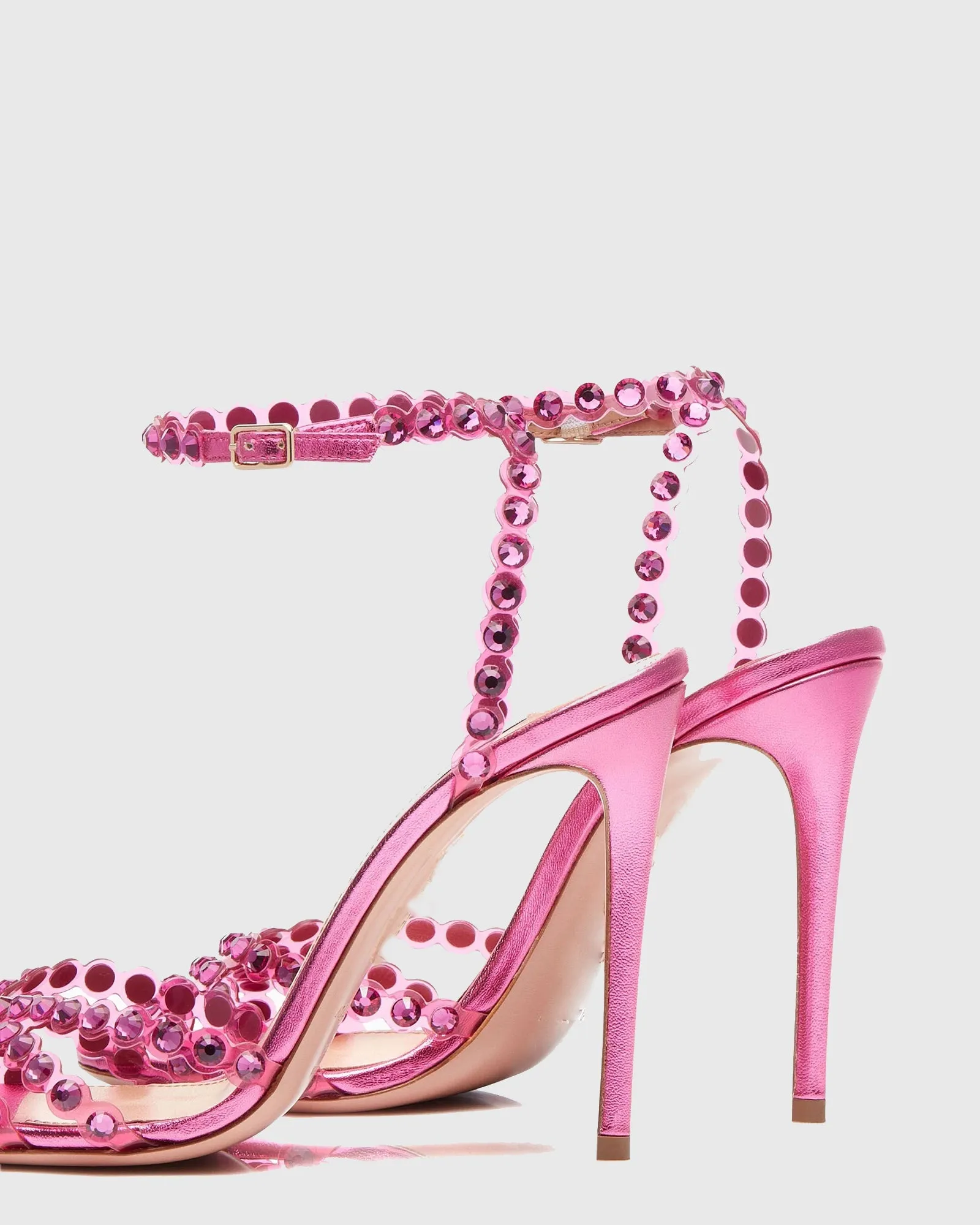 Cameo Rhinestone Embellished PVC Strap Sandals In Hot Pink