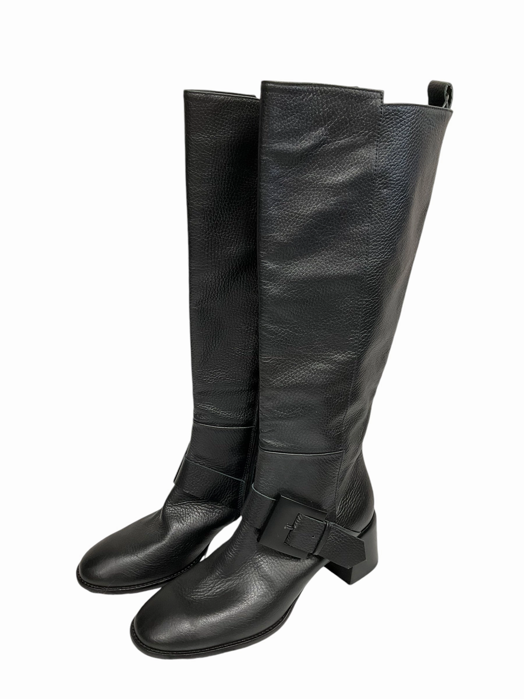 Boots Knee Heels By Clothes Mentor In Black, Size: 9 Metallic Edge Comfortable ankle