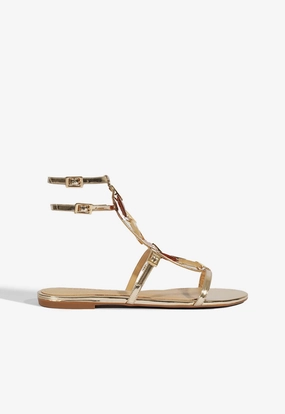 Compression Molding Blown Rubber Outsole Cassandra Gold Leather Flat Sandal