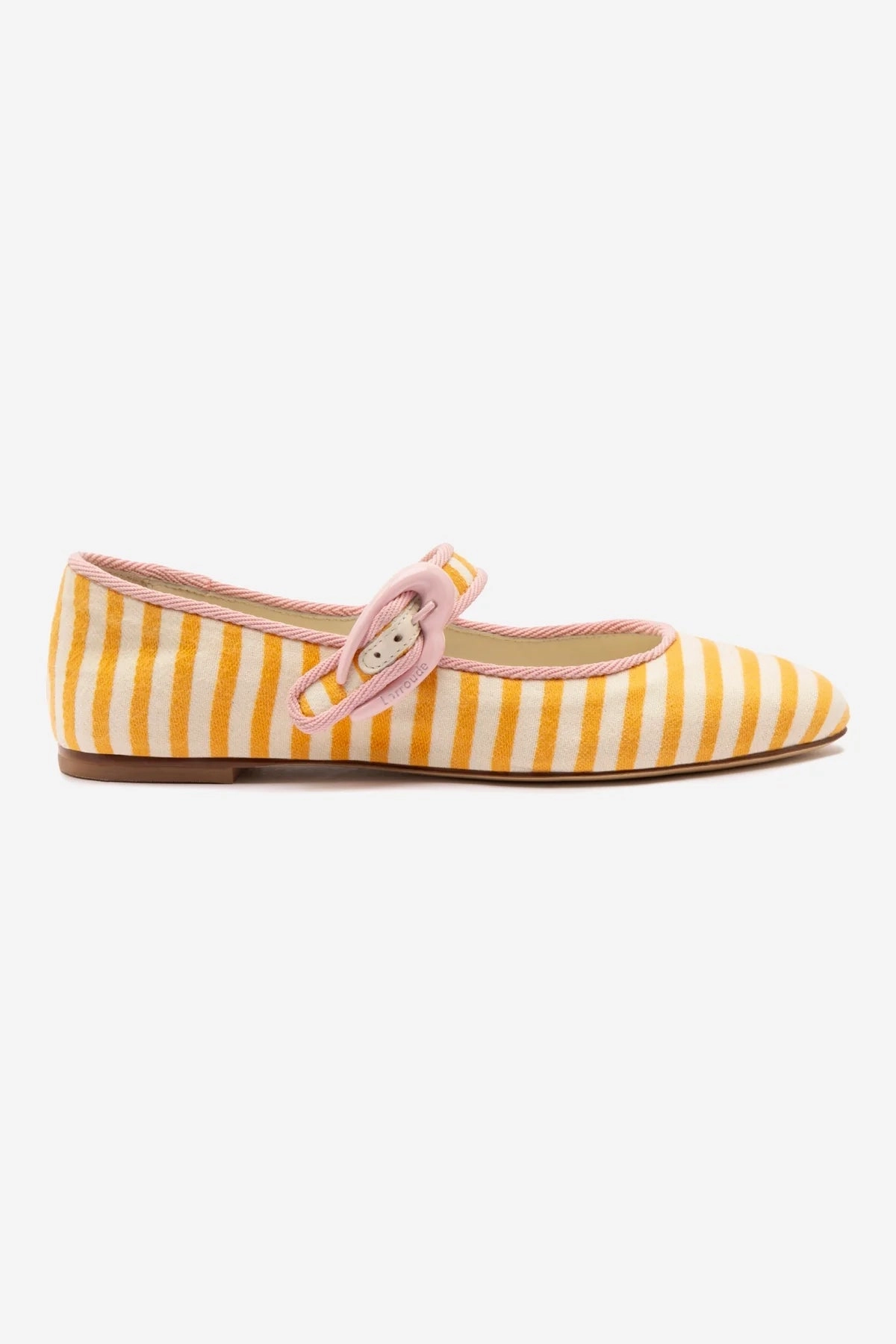 Cloud Comfort Footwear Verona Ballet Flat In Marigold and Natural Striped Fabric and Tulip Trimming