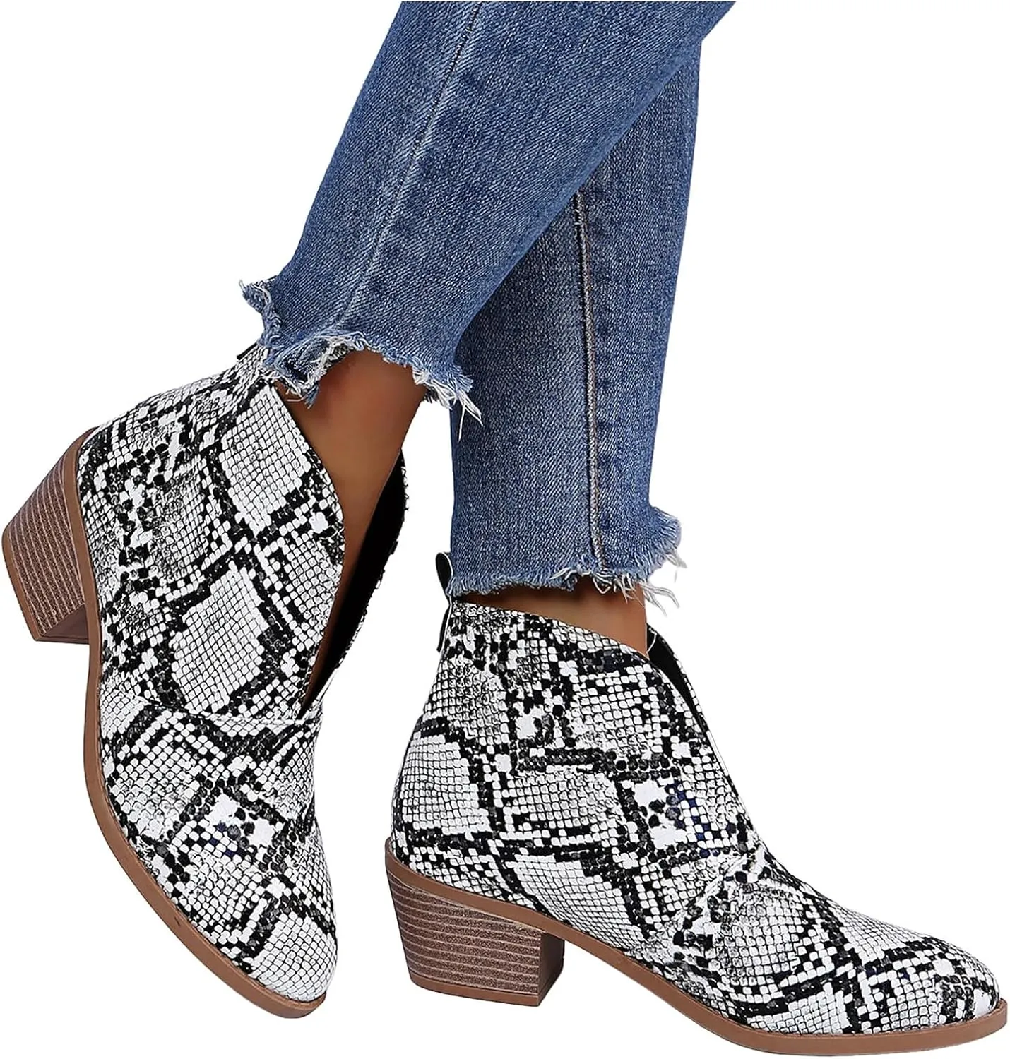 Cathalem Ankle Booties for Women Low Heel,Womens Ankle Boots Pointed Toe Stacked Chunky Heels Tassels Side Zipper Booties