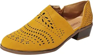 Cathalem Ankle Boots for Women, Casual Slip On Loafers Pointed Toe Chunky Block Low Heel Shoes Cut out Comfy Casual Booties