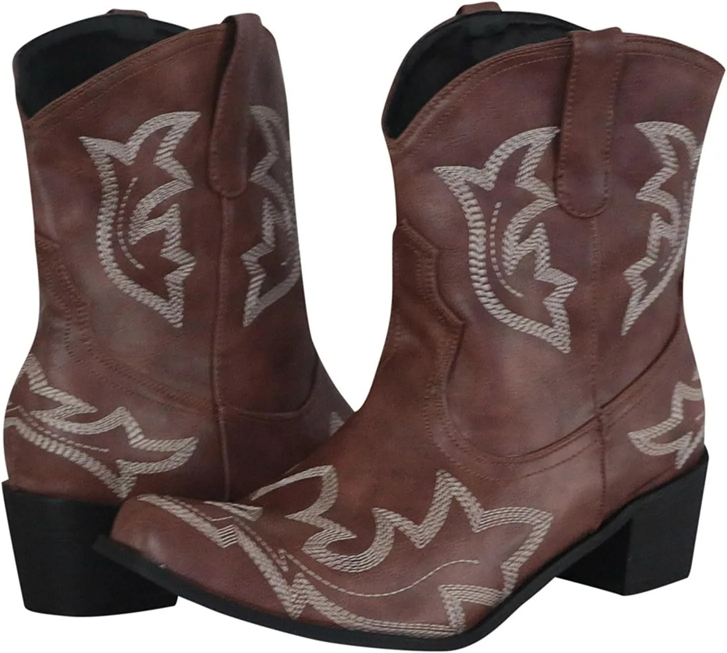 Cathalem Cowboy Boots for Women Short Cowgirl Boots Stitched Embroidered Ankle Boots Pointed Toe Low Heel Western Booties