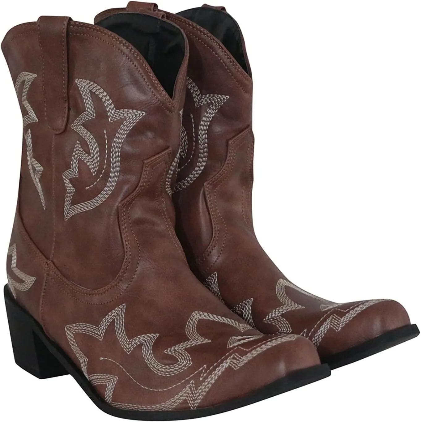 Cathalem Cowboy Boots for Women Short Cowgirl Boots Stitched Embroidered Ankle Boots Pointed Toe Low Heel Western Booties