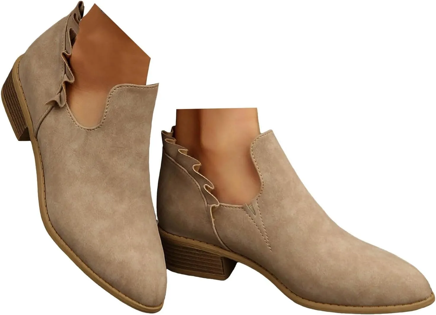 Cathalem Women's Ankle Boots Low Heels Chunky Cutout Booties Perforated Western Shoes Low Heel Arch Support Boots