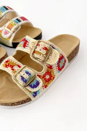 Ccocci Crochet Knit Double Strap Cork Slide Sandal