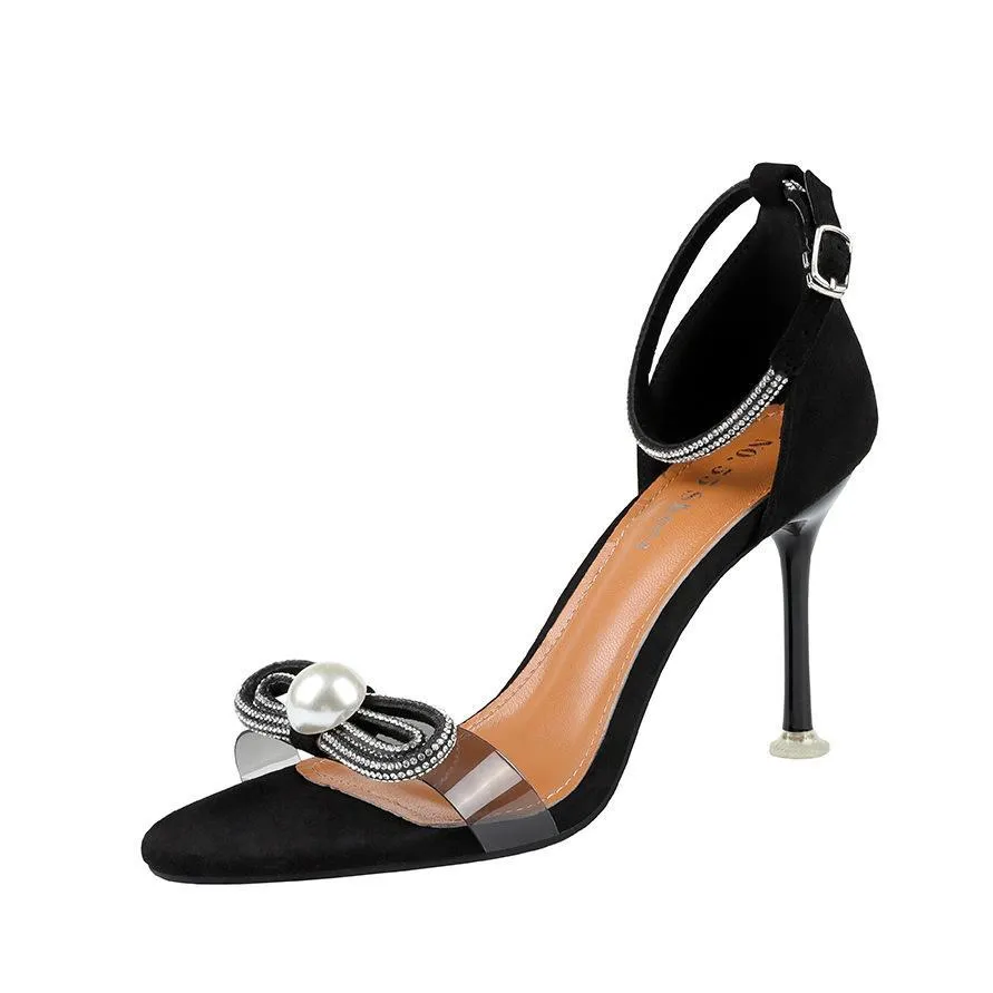 Chicvane Pearl Rhinestone Open Toe Stiletto Heel Sandals Bridal Shoes