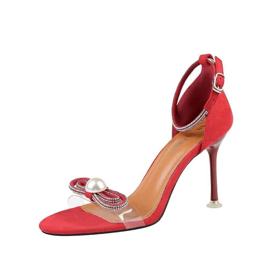 Chicvane Pearl Rhinestone Open Toe Stiletto Heel Sandals Bridal Shoes