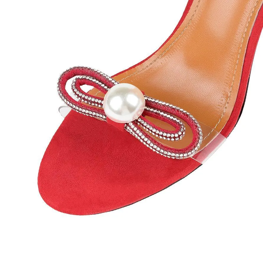 Chicvane Pearl Rhinestone Open Toe Stiletto Heel Sandals Bridal Shoes