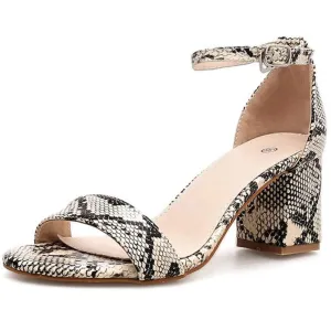 Chicvane Snakeskin Print Buckle Closure Chunky Heel Sandals Rome Heels