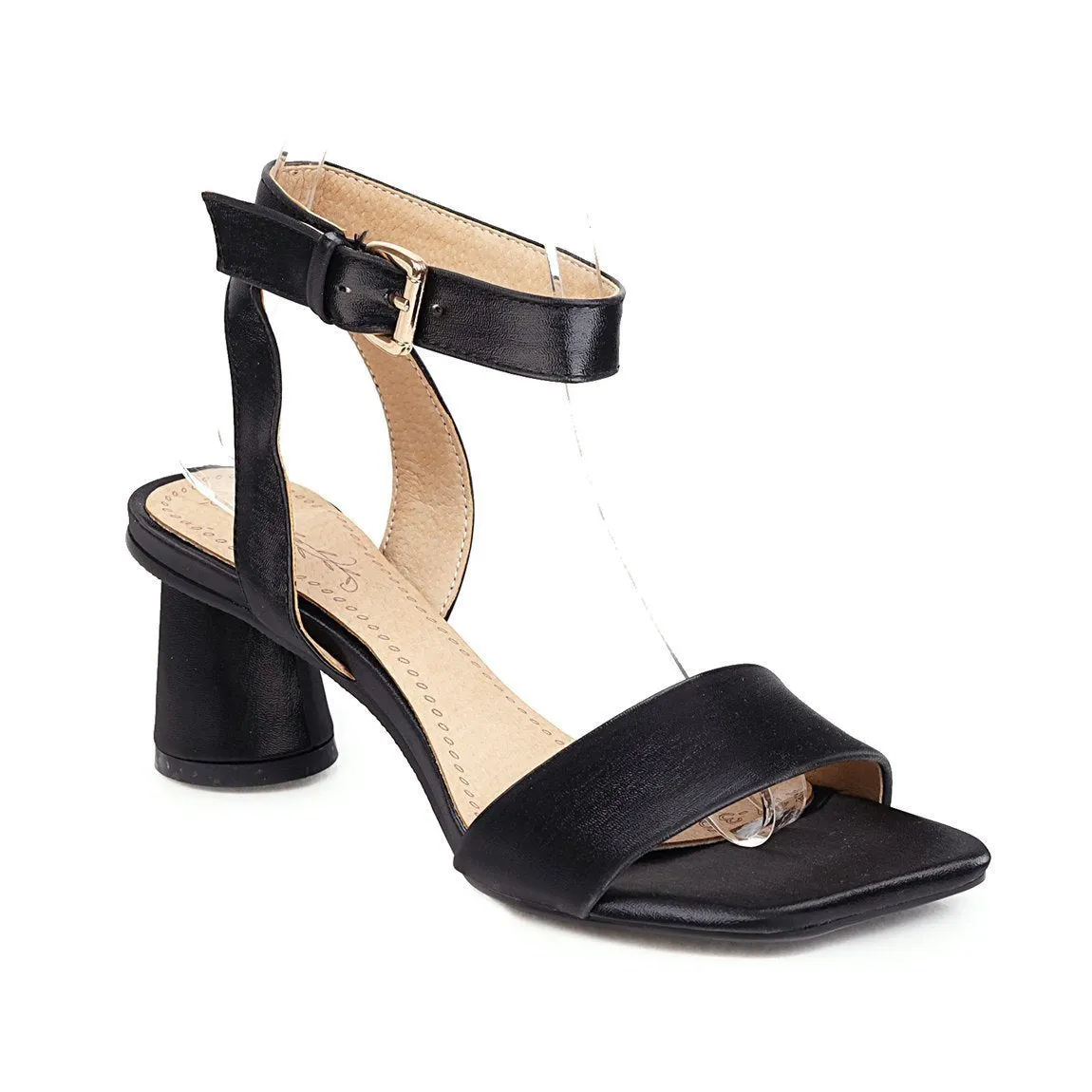 Chicvane Square Toe Buckle Closure Chunky Heel Sandals Dress Heels