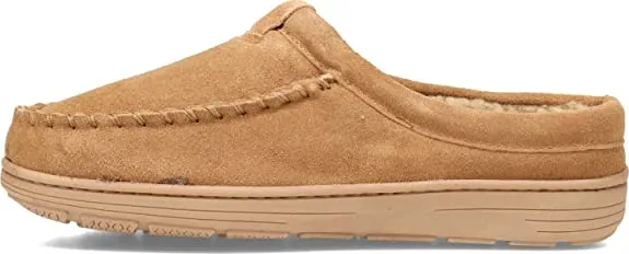 Clarks Cognac Suede Moccasin Faux Fur Lining Slip On Indoor Outdoor Clog Slipper