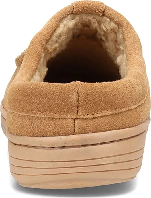 Clarks Cognac Suede Moccasin Faux Fur Lining Slip On Indoor Outdoor Clog Slipper