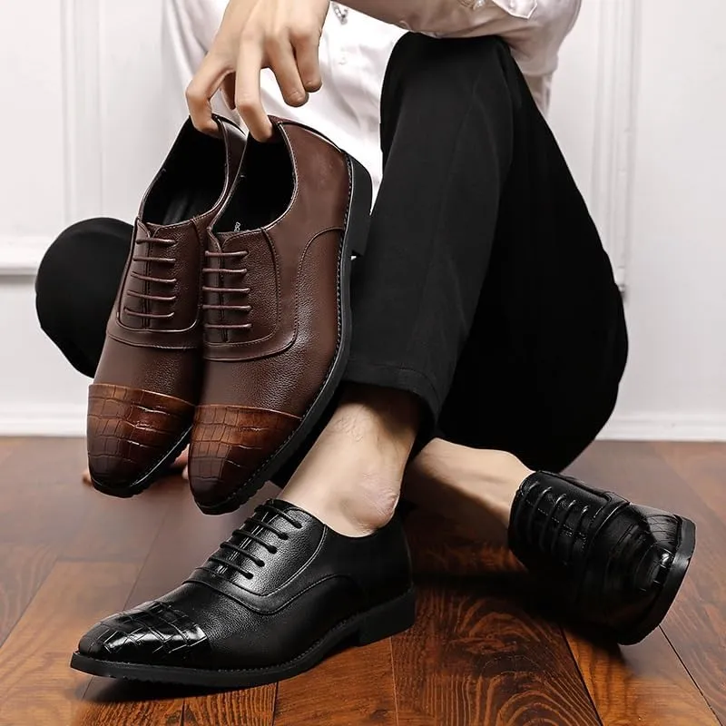 Classic Men's Leather Dress Shoes Fashion Lace Up Breathable Business Wedding Mens Oxfords Shoes Formal Tuxedo Derby Shoes