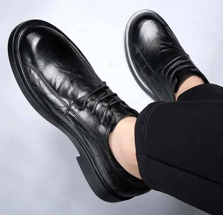 Classic Men's Leather Dress Shoes Mens Fashion Casual Lace Up Low Oxfords Shoes Breathable Fashion Tuxedo Shoes(Black,7)