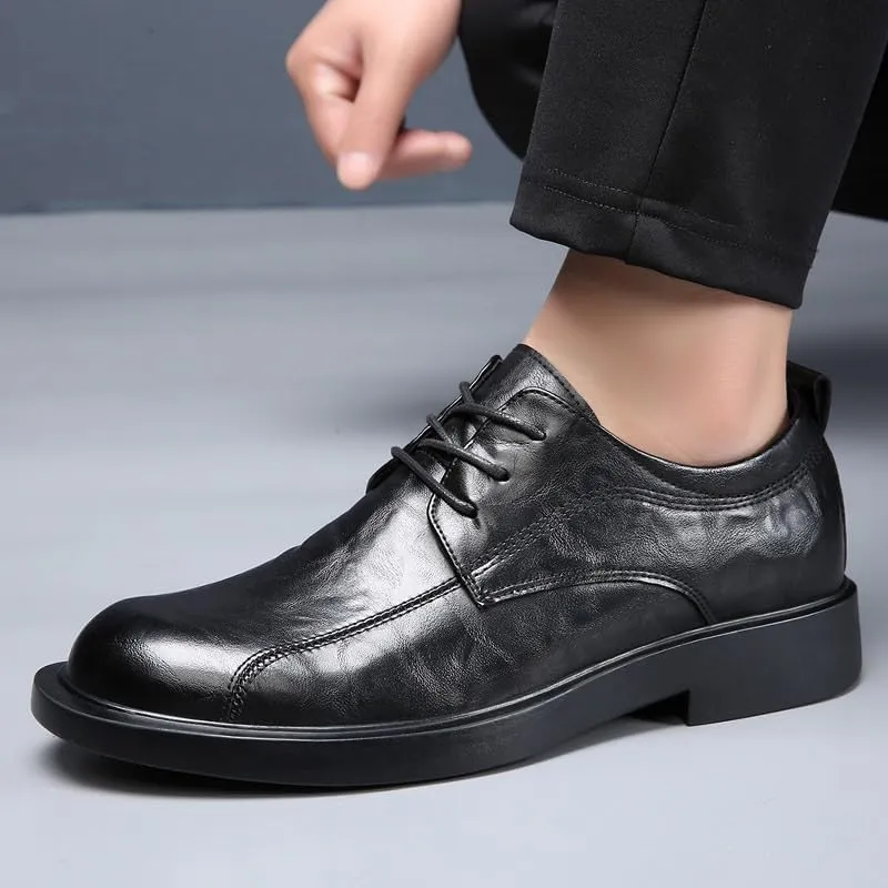 Classic Men's Leather Dress Shoes Mens Fashion Casual Lace Up Low Oxfords Shoes Breathable Fashion Tuxedo Shoes(Black,7)