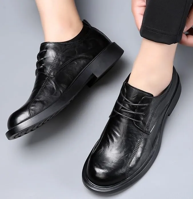 Classic Men's Leather Dress Shoes Mens Fashion Casual Lace Up Low Oxfords Shoes Breathable Fashion Tuxedo Shoes(Black,7)