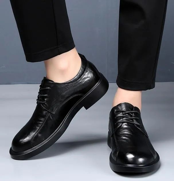 Classic Men's Leather Dress Shoes Mens Fashion Casual Lace Up Low Oxfords Shoes Breathable Fashion Tuxedo Shoes(Black,7)