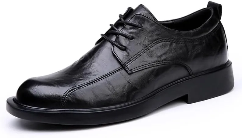 Classic Men's Leather Dress Shoes Mens Fashion Casual Lace Up Low Oxfords Shoes Breathable Fashion Tuxedo Shoes(Black,7)