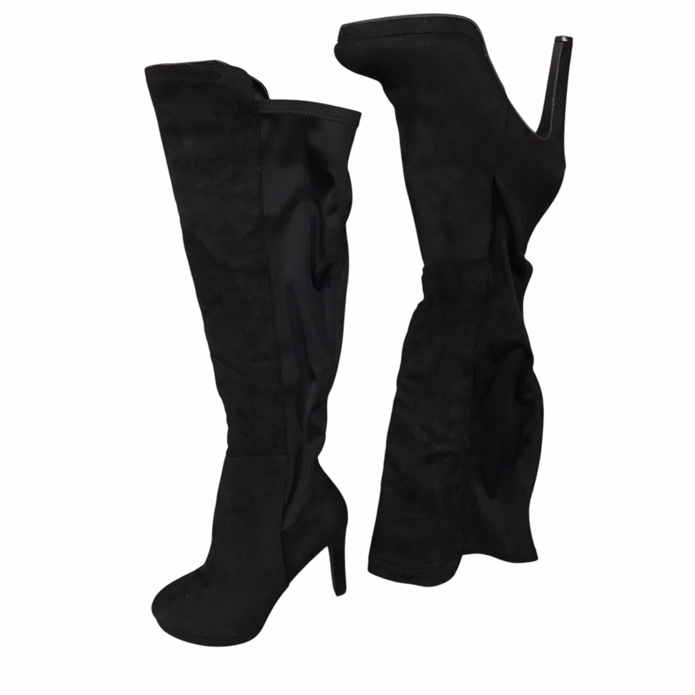 Feather Light Morning Walk Boots Knee Heels By Fashion Nova In Black, Size: 11