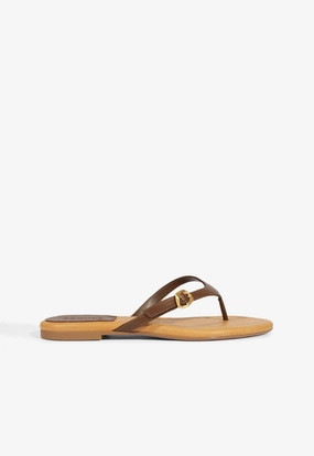Slim Line Breathable Upper Sonia Brown Leather Flat Sandal