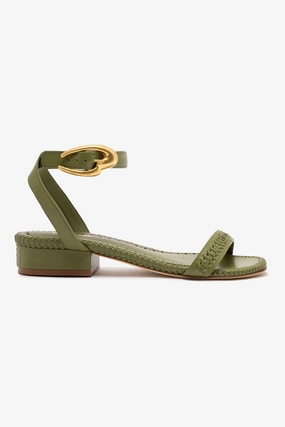 Verona Flat Sandal In Seaweed Leather Island Glow Star Night