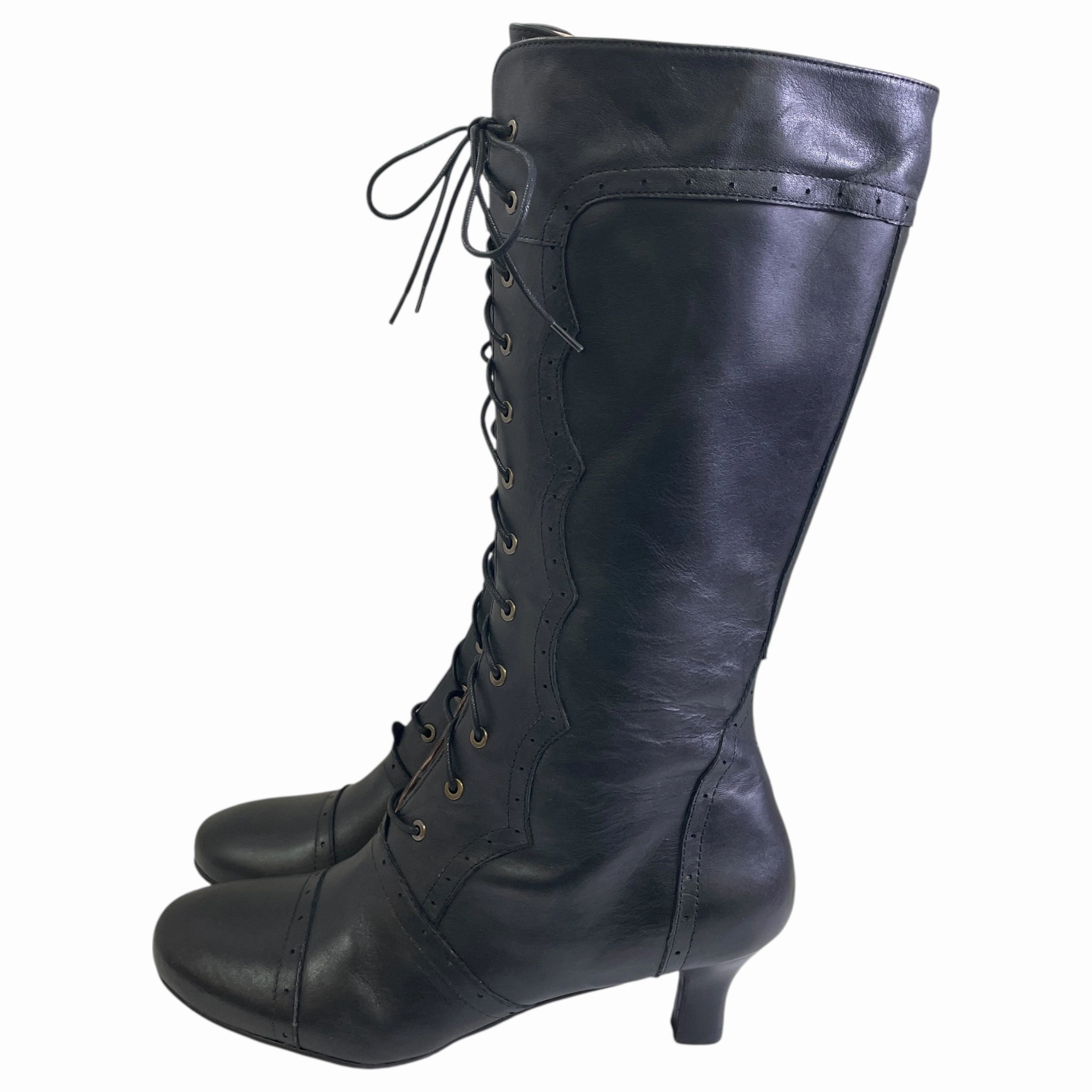 Boots Knee Heels By ARRAY In Black, Size:12 Wedge Heel