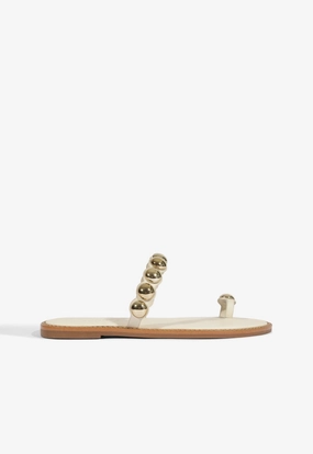 Romy White Leather Flat Sandal Earth Tone