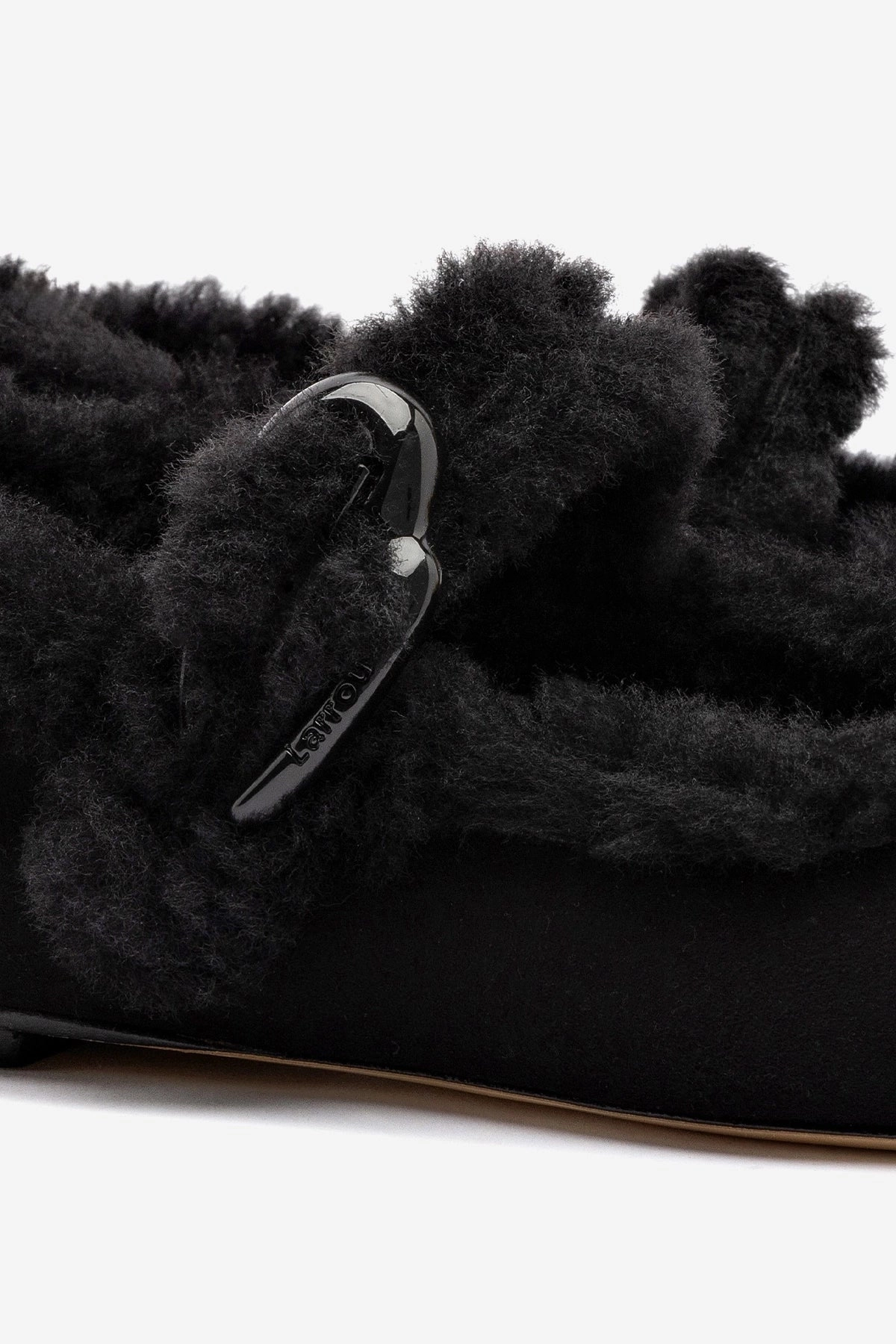 Print Fun Verona Ballet Flat In Black Suede And Black Shearling