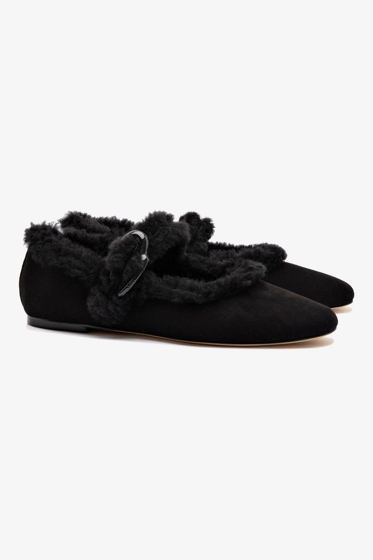 Verona Ballet Flat In Black Suede And Black Shearling Stone Step Fashionable Look