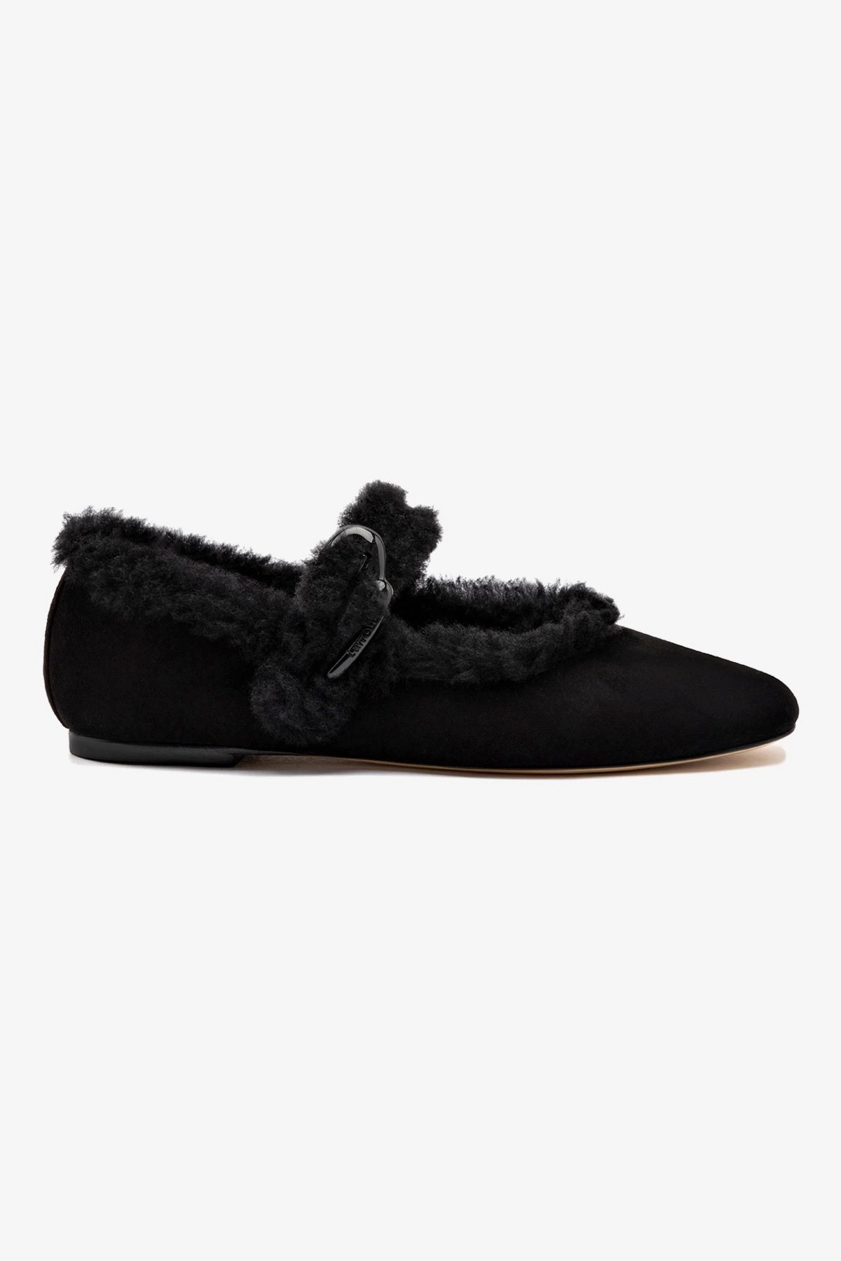 Verona Ballet Flat In Black Suede And Black Shearling Beach Step Village Mood