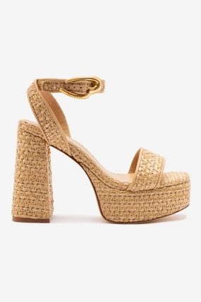 Comfortable Casuals Dolly Verona Sandal In Beige Leather and Natural Raffia Thick sole