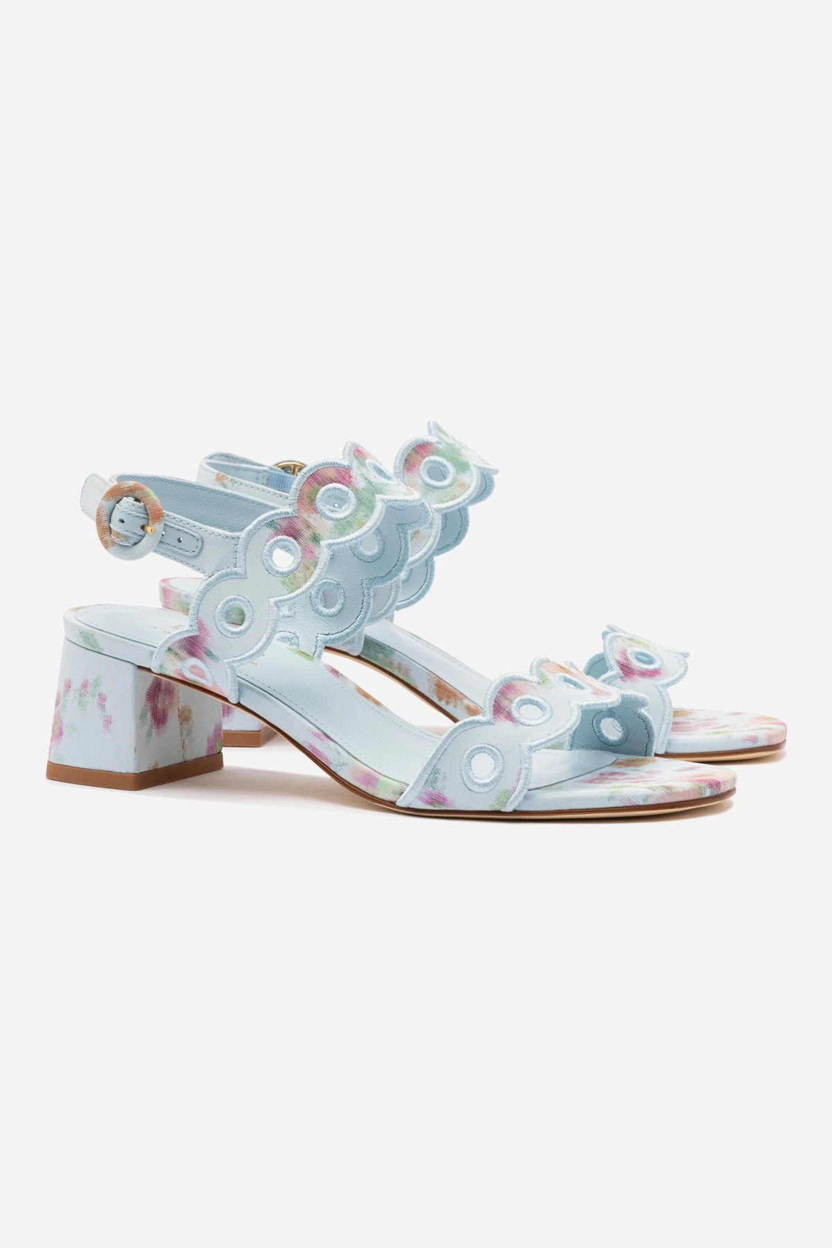 Comfortable Design Larroud?? x Markarian Florence Broderie In Apple Blue Floral Ikat Multi Layer Cushioning Compression Molded Midsole