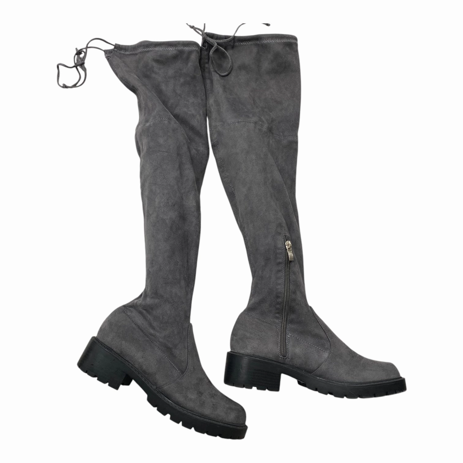 Mud Resistant Hiking Trails Boots Knee Flats By Clothes Mentor In Grey, Size:8
