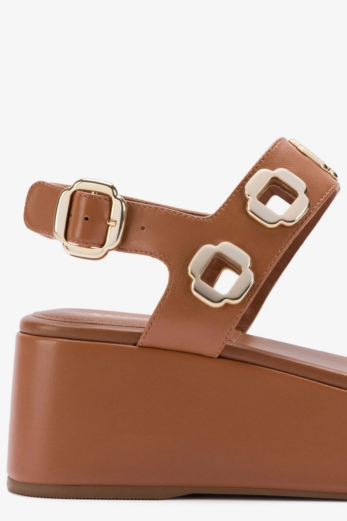 Comfortable Walking Milan Flatform Sandal In Caramel Leather Flat Base