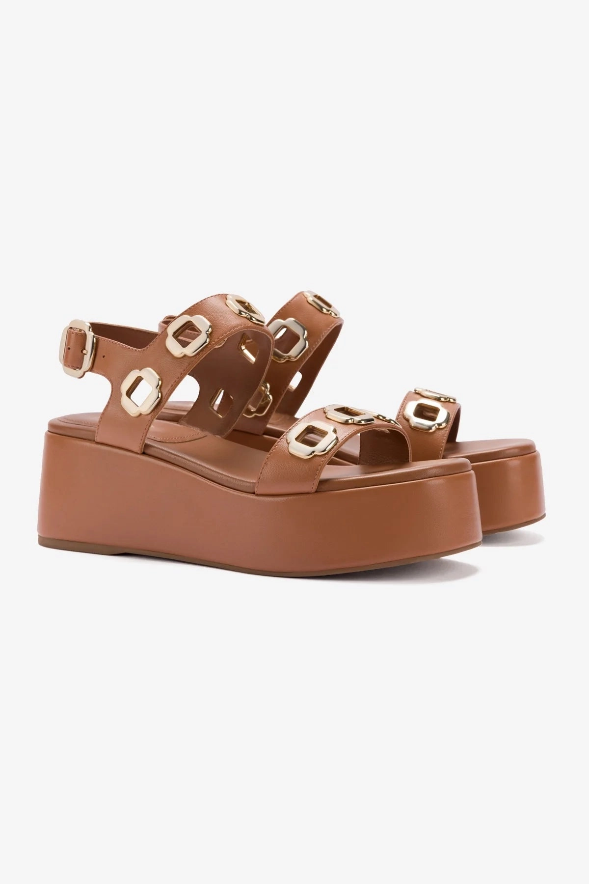 Comfortable Walking Milan Flatform Sandal In Caramel Leather Trendy Vacation Sandals Breathable Flip-flops