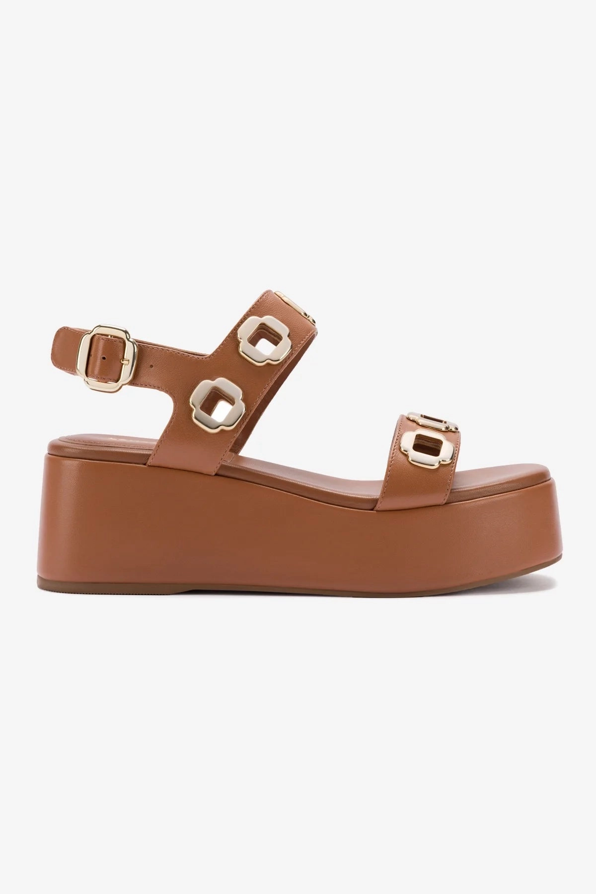 Adjustable Walking Shoes Comfortable Walking Milan Flatform Sandal In Caramel Leather