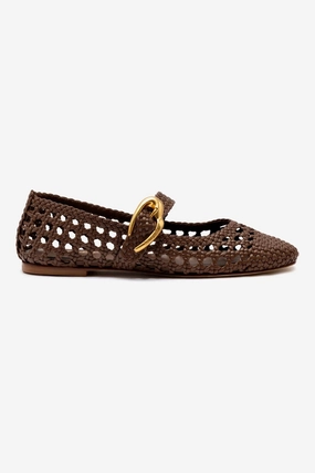 Food Court Verona Macrame Ballet Flat In Burnt Umber Leather