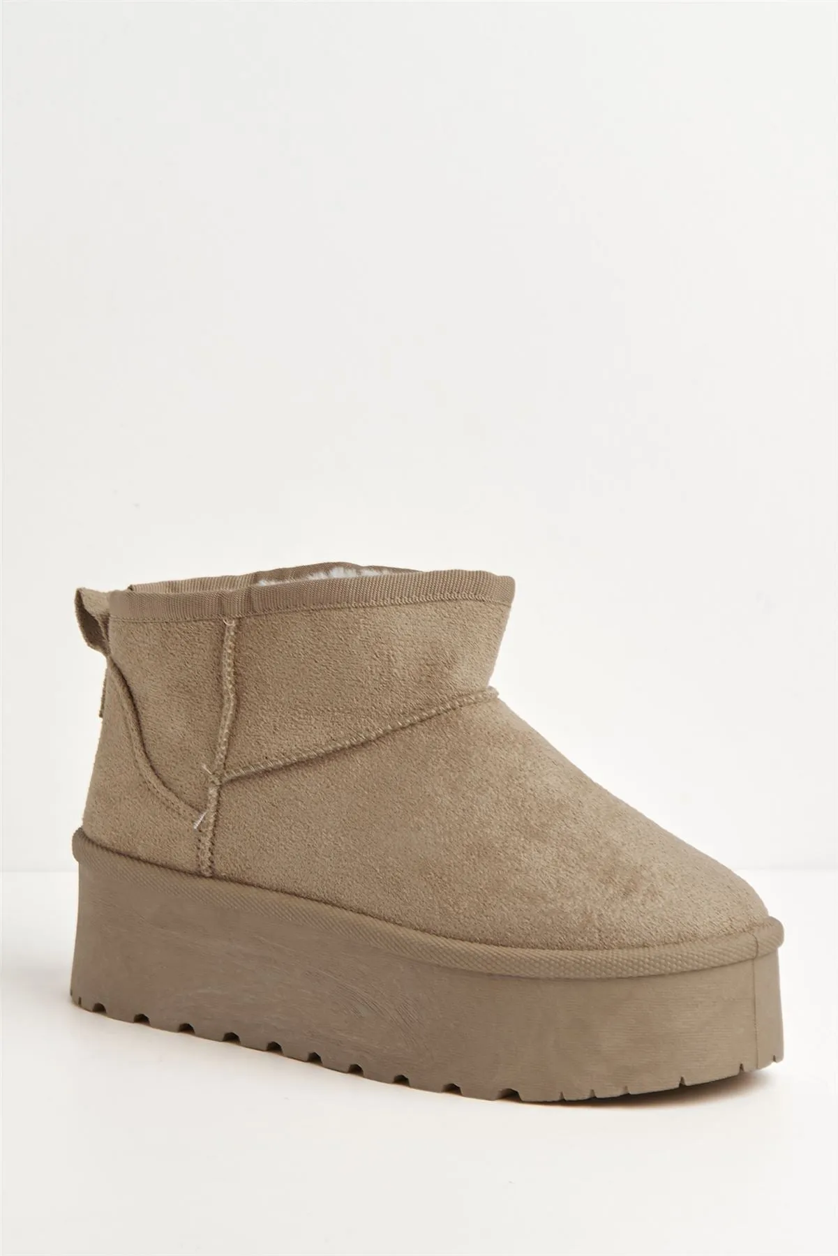 Dahl Faux Fur Lining Chunky Sole Ankle Boots in Taupe