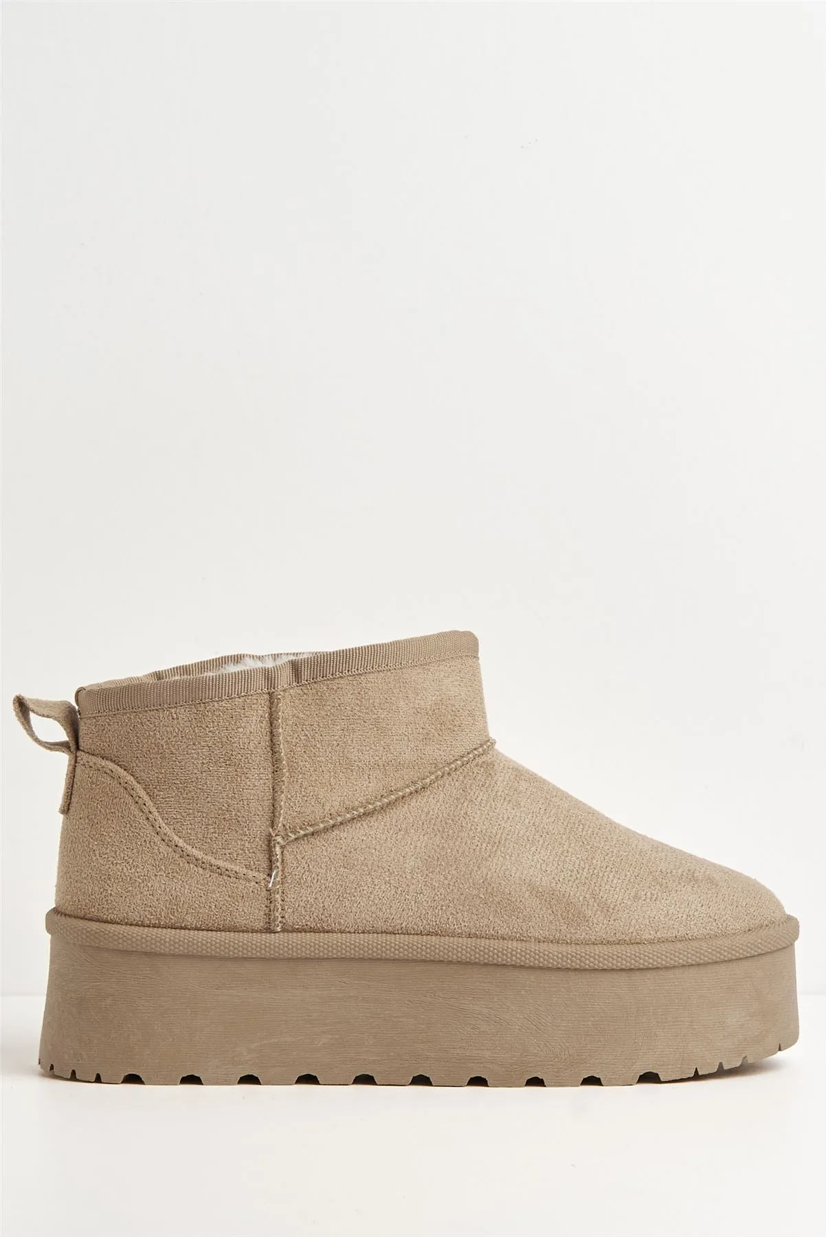 Dahl Faux Fur Lining Chunky Sole Ankle Boots in Taupe