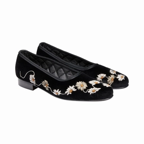 Easy Slip Shoes Slip Resistant Daisy Chain Black Velvet