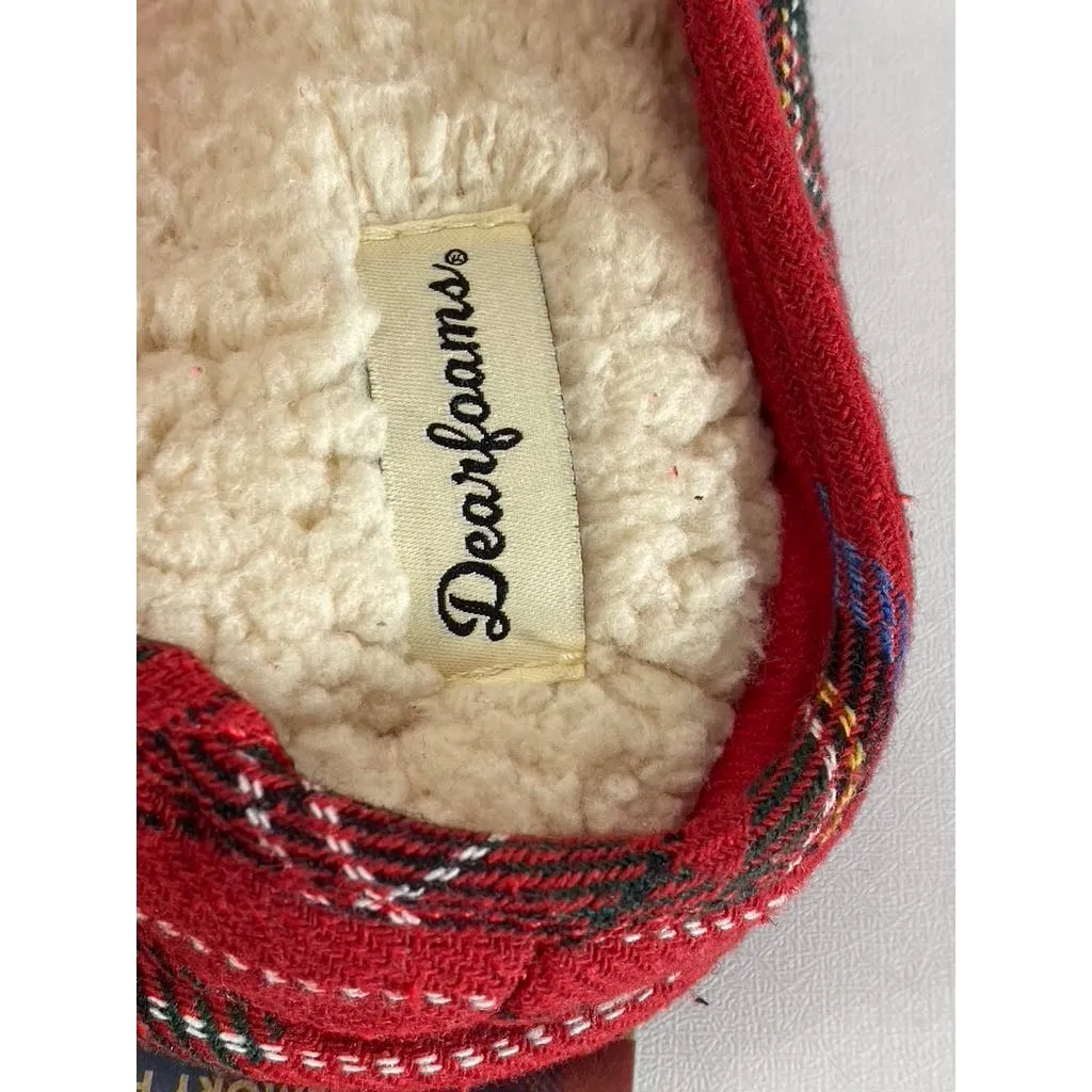 DEARFOAMS Women's Red Plaid Mama Bear Logo Clog Slippers SZ XL(11/12)