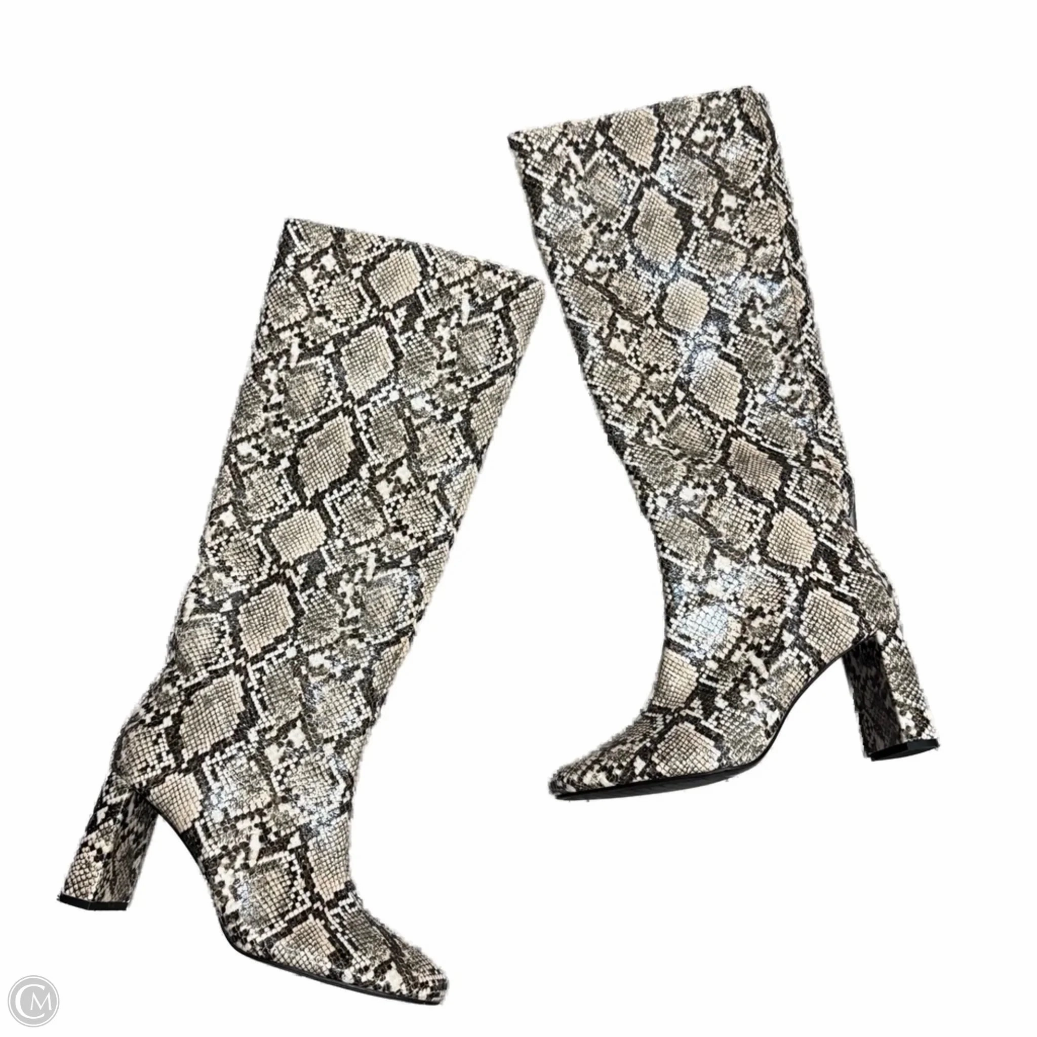Low Maintenance Boots Knee Heels By Zara In Snakeskin Print, Size: 8.5