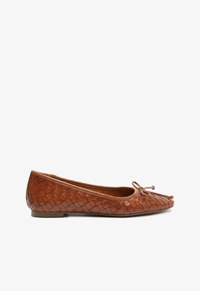 Arissa Honey Peach Leather Ballet Flat Wave Flow Slip Resistant Sole