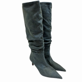 Boots Knee Heels By Zara In Blue Denim, Size:6.5 Rain Terrain Noise Reducing Heel